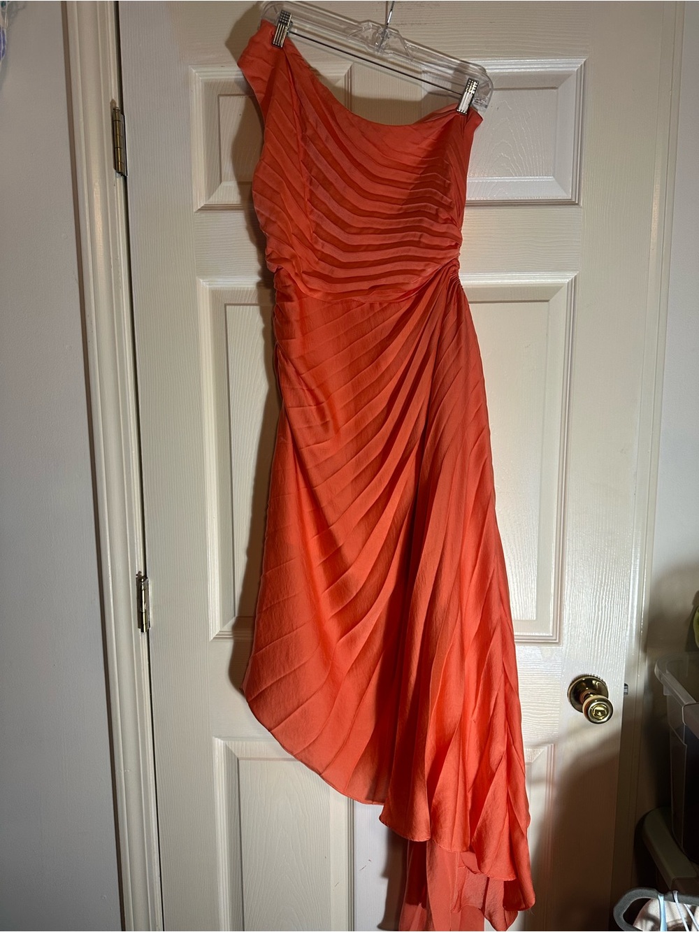 Aakaa Coral Asymmetrical One-Shoulder Dress